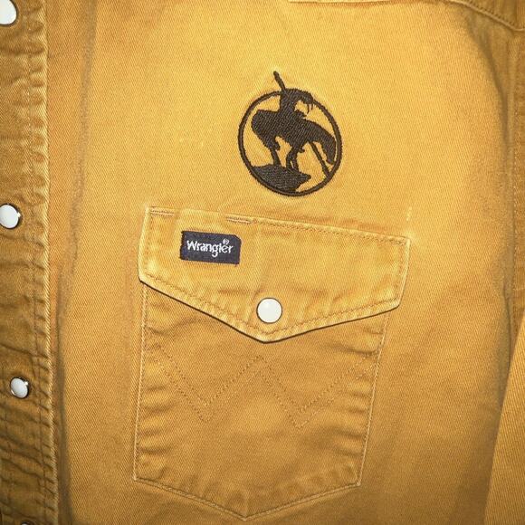 VTG WRANGLER Yellow Gold Western Shirt Pearl Snap 17 1/2 X 35 Work Shirt RARE - Picture 8 of 11